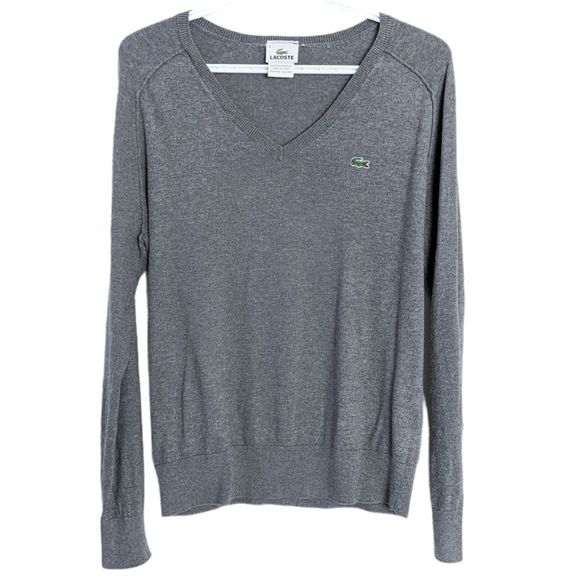 Lacoste Other - Vintage LACOSTE cotton cashmere v neck knit sweater grey size 4 small @i1